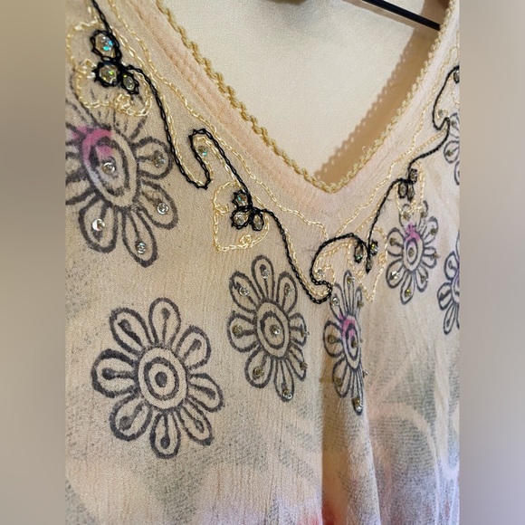 Aremar Dominican Republic Boho Embroidered Yellow Orange Free Size Dress - Picture 10 of 11